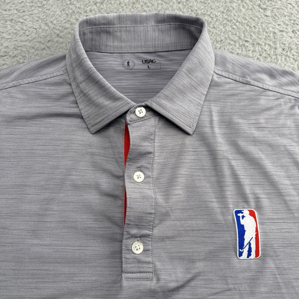 U Suck At Golf USAG Polo Shirt Mens Large Gray Heather Beer Logo USA Stretch